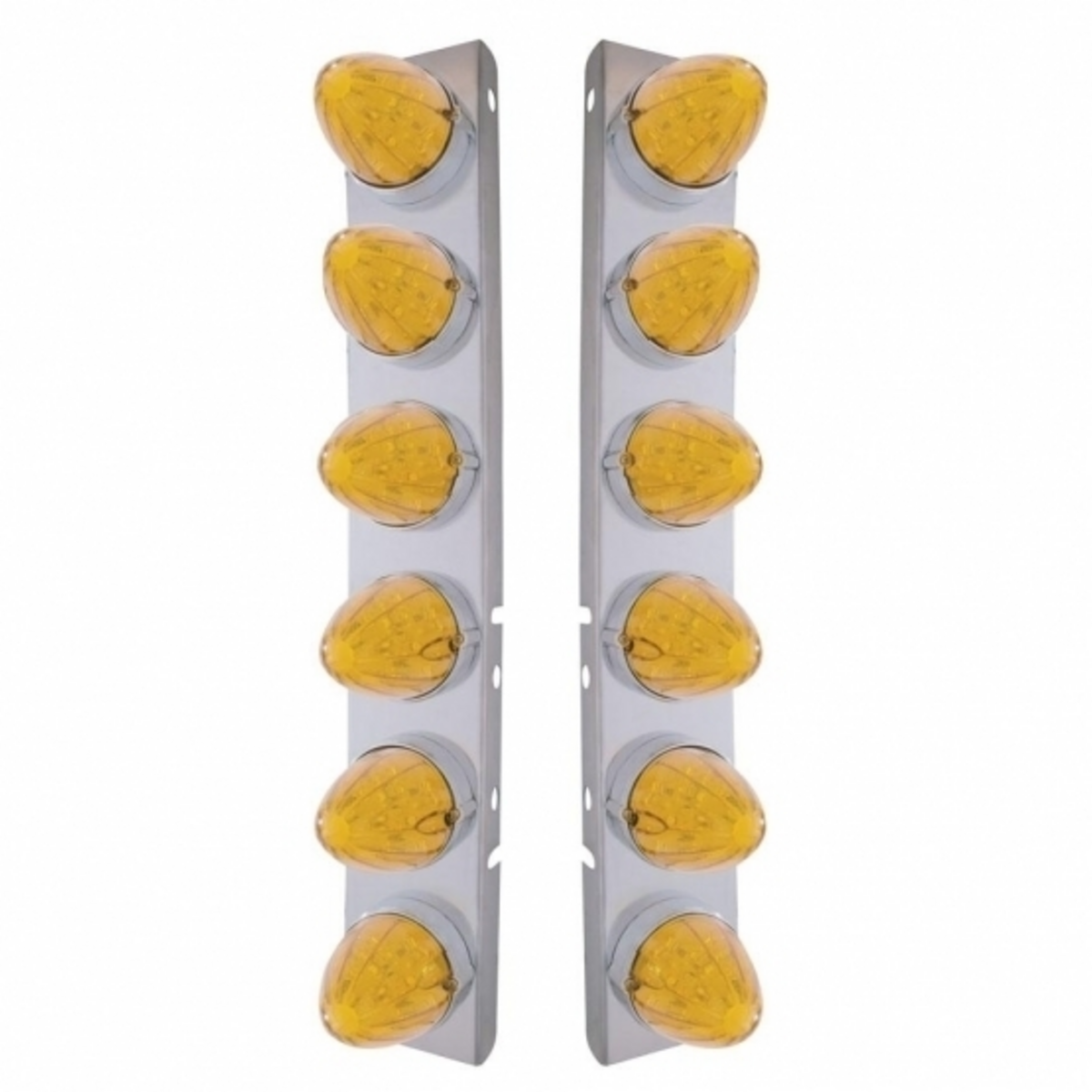 SS Front Air Cleaner Bracket With 12X 19 LED Watermelon Lights & Bezels For Peterbilt-Amber LED & Lens