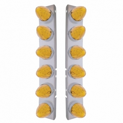 SS Front Air Cleaner Bracket With 12X 19 LED Watermelon Lights & Bezels For Peterbilt-Amber LED & Lens