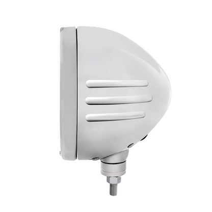 Stainless Steel Bullet Embossed Stripe Headlight H4 With Amber LED & Dual Mode LED Signal - Clear Lens