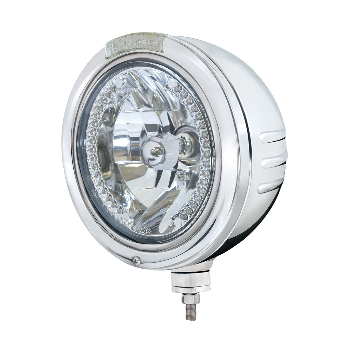 Stainless Steel Bullet Embossed Stripe Headlight H4 With Amber LED & Dual Mode LED Signal - Clear Lens