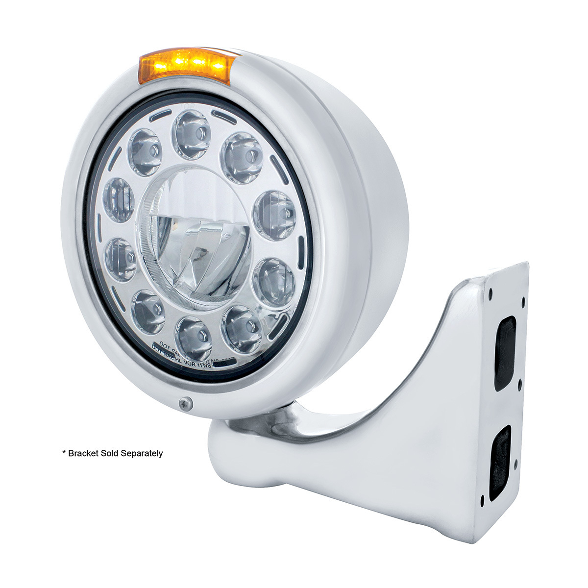 Stainless Classic Headlight 11 LED Bulb & Dual Mode LED Signal - Amber Lens
