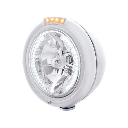 Stainless Steel Classic Headlight H4 With 34 White LED & Dual Mode LED Signal - Clear Lens