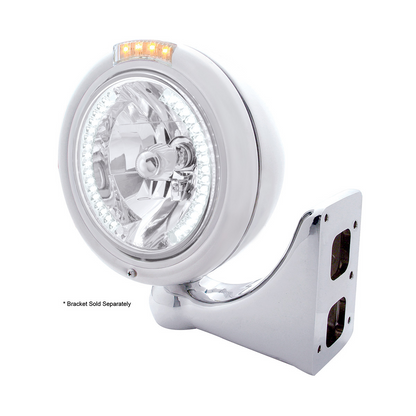 Stainless Steel Classic Headlight H4 With 34 White LED & Dual Mode LED Signal - Clear Lens