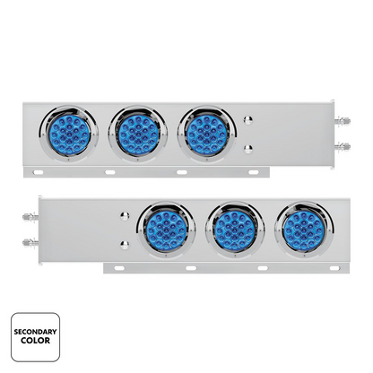 2.5" Bolt Pattern SS Spring Loaded Light Bar With 6X Double Fury 19 LED Lights & Visors-Red & Blue(Pair)