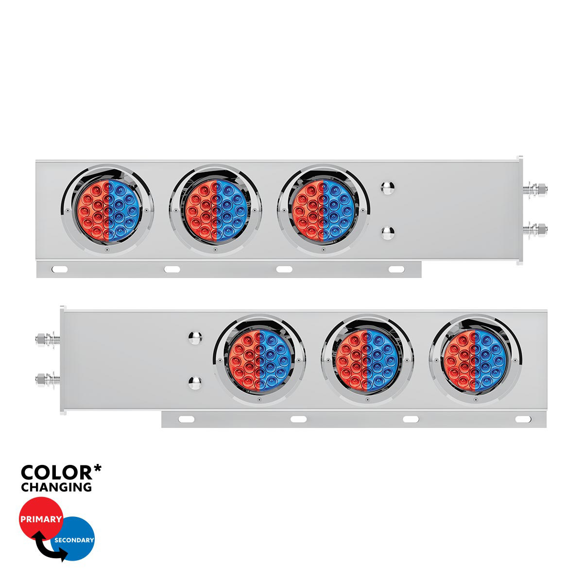 2.5" Bolt Pattern SS Spring Loaded Light Bar With 6X Double Fury 19 LED Lights & Visors-Red & Blue(Pair)