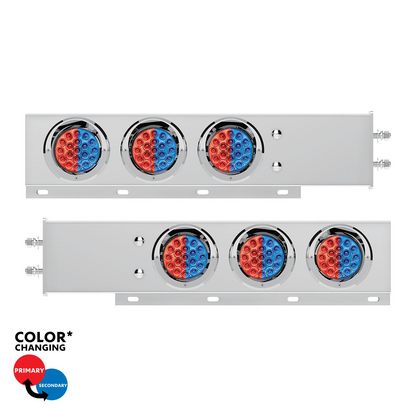 2.5" Bolt Pattern SS Spring Loaded Light Bar With 6X Double Fury 19 LED Lights & Visors-Red & Blue(Pair)
