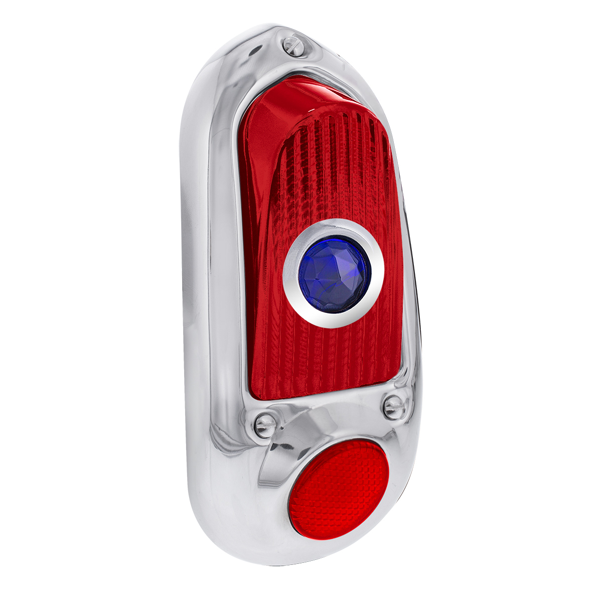 Tail Light Assembly With Stainless Steel Housing & Blue Dot For 1949-50 Chevy Passenger Car - L/H