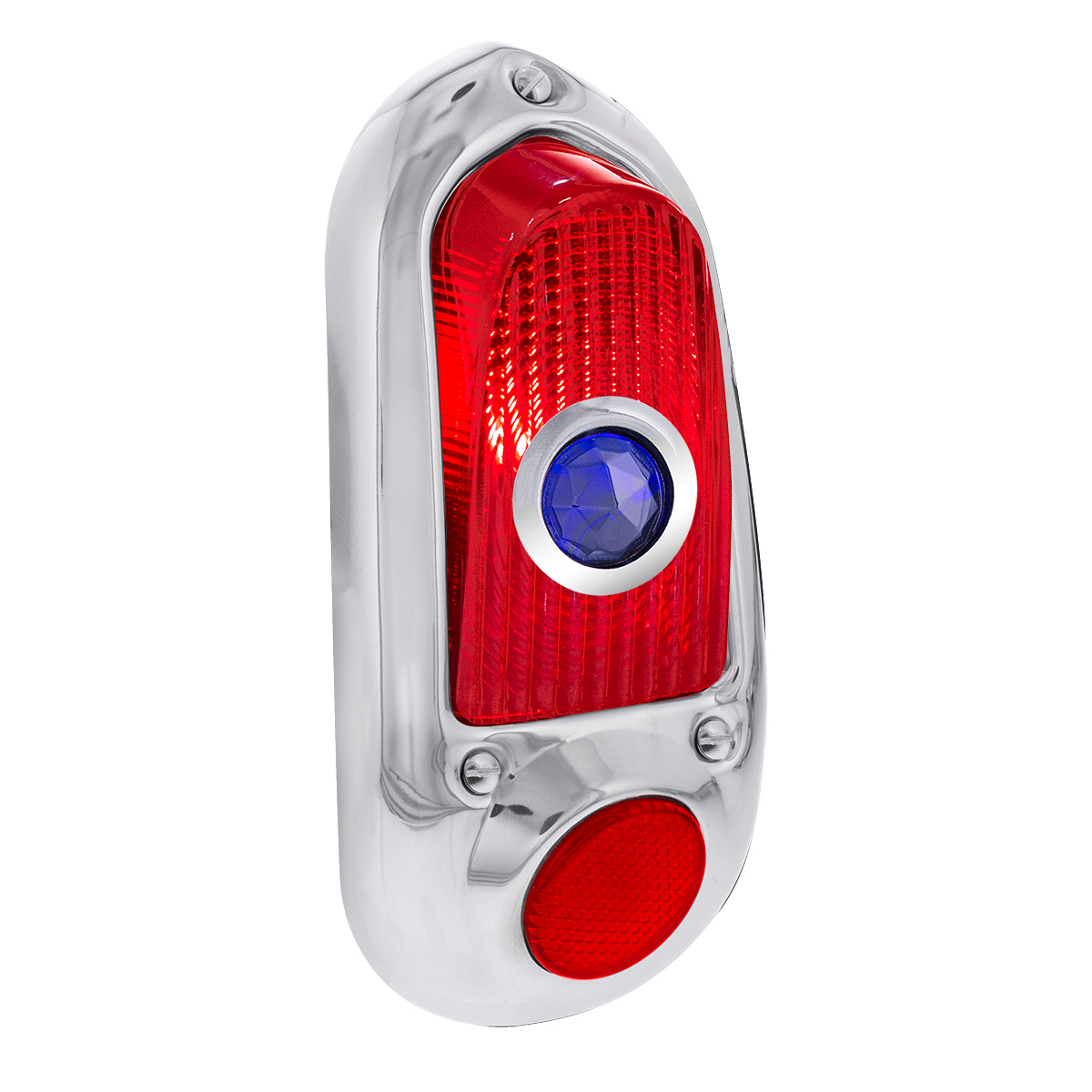 Tail Light Assembly With Stainless Steel Housing & Blue Dot For 1949-50 Chevy Passenger Car - L/H