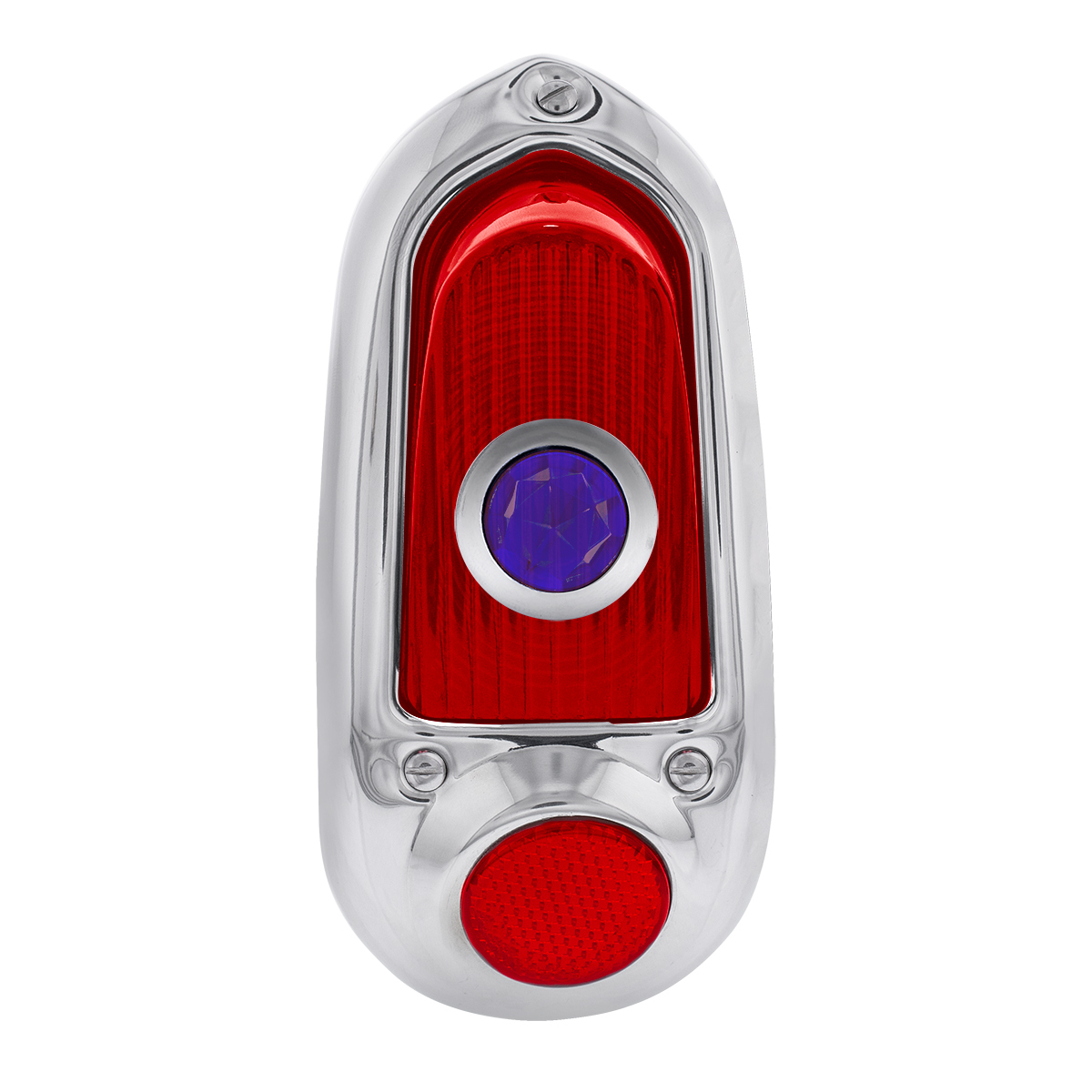 Tail Light Assembly With Stainless Steel Housing & Blue Dot For 1949-50 Chevy Passenger Car - L/H