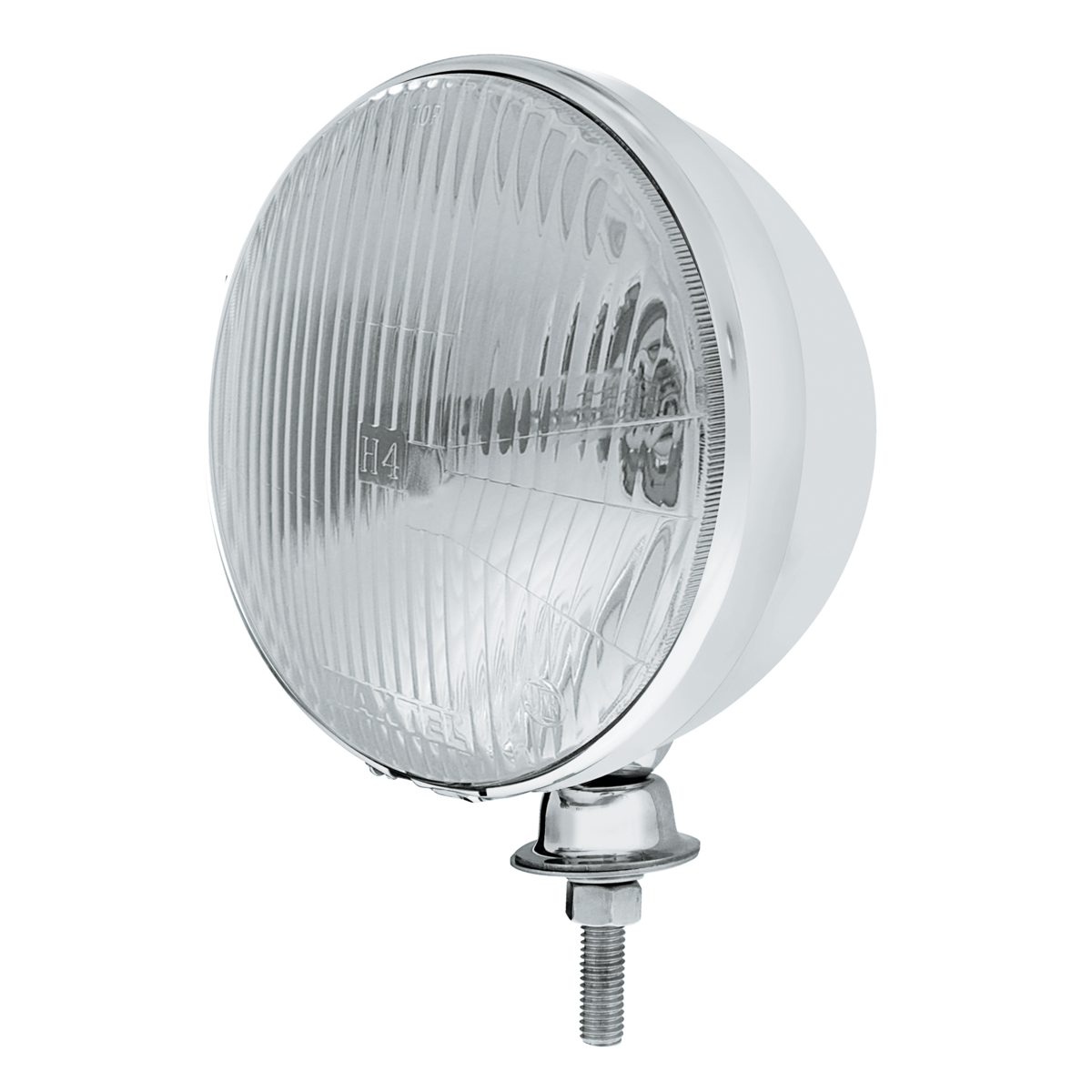 7" Stainless Dietz Style Headlight With 12 Volt Flat H4 Halogen Bulb (Pair)