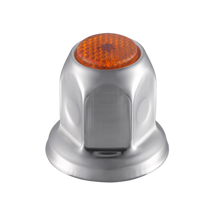33mm X 2" Chrome Steel Reflector Nut Cover With Flange - Amber (50 Pcs)