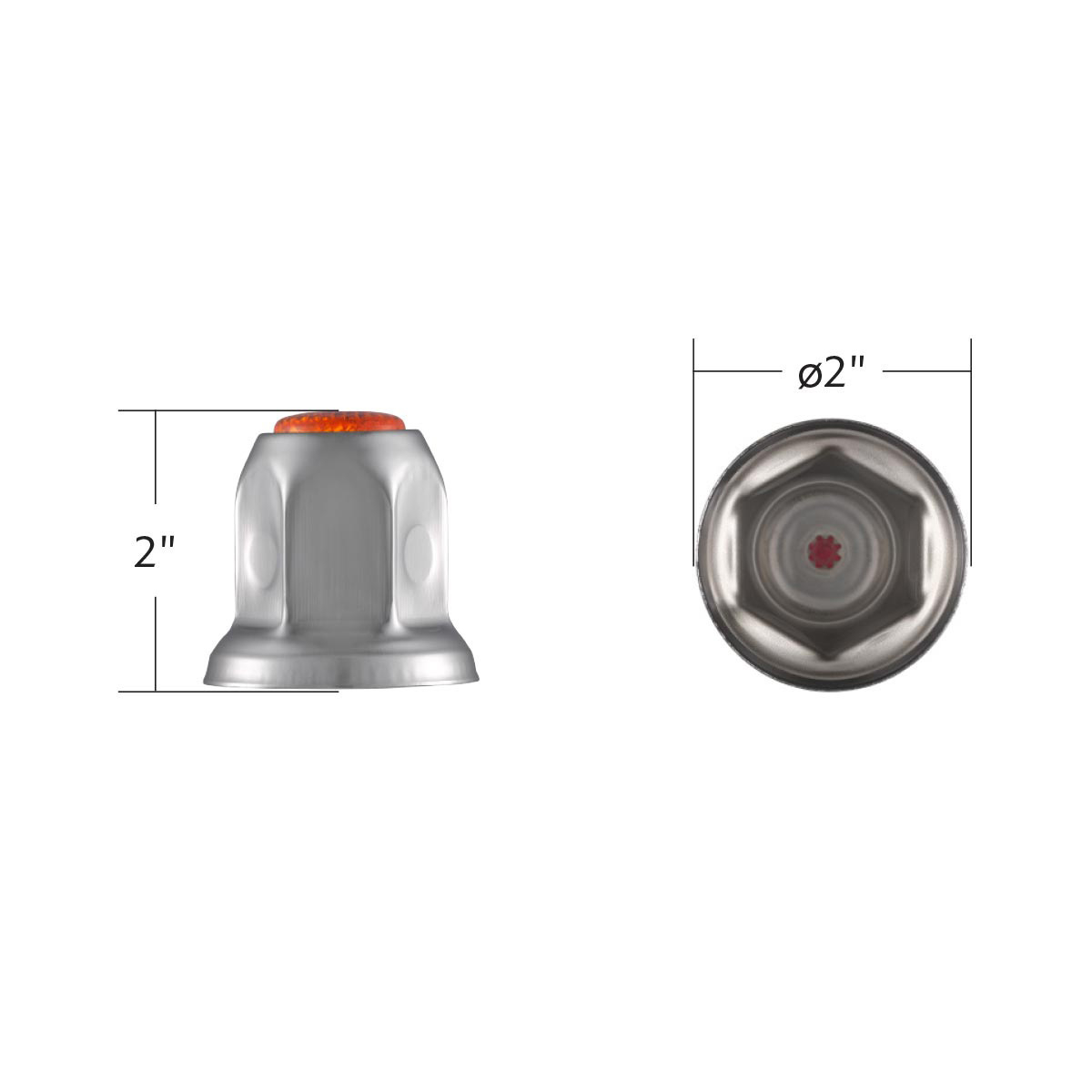 33mm X 2" Chrome Steel Reflector Nut Cover With Flange - Amber (50 Pcs)