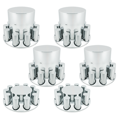 Chrome Plastic Flat Top Axle Cover Combo Kit With 33mm X 4-1/4" Standard Thread-On Tall Cylinder Nut Covers