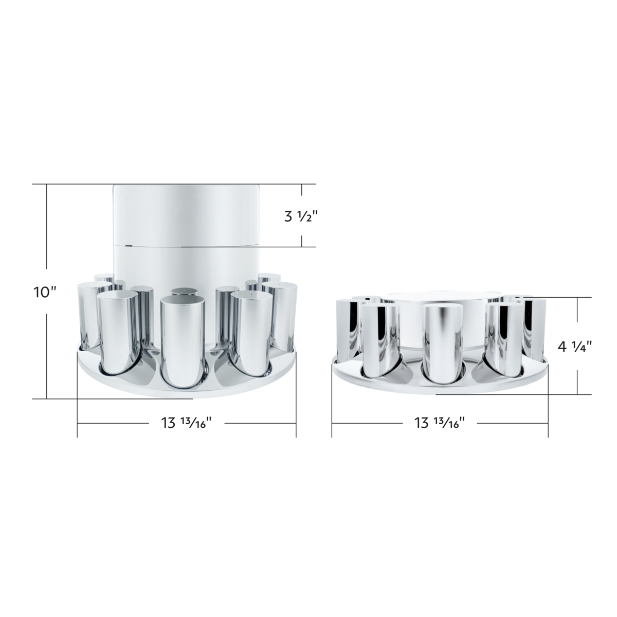 Chrome Plastic Flat Top Axle Cover Combo Kit With 33mm X 4-1/4" Standard Thread-On Tall Cylinder Nut Covers