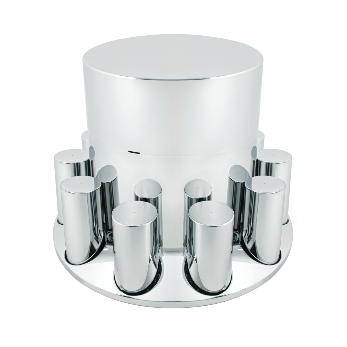 Chrome Plastic Flat Top Axle Cover Combo Kit With 33mm X 4-1/4" Standard Thread-On Tall Cylinder Nut Covers
