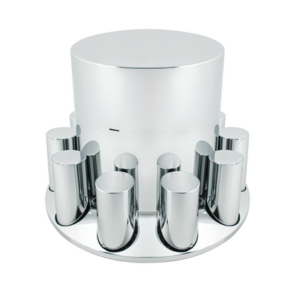 Chrome Plastic Flat Top Axle Cover Combo Kit With 33mm X 4-1/4" Standard Thread-On Tall Cylinder Nut Covers