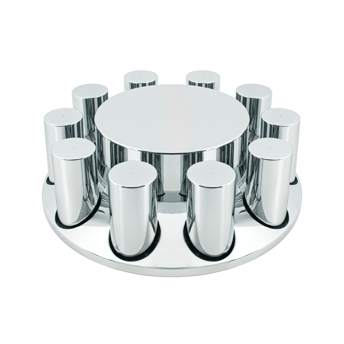 Chrome Plastic Flat Top Axle Cover Combo Kit With 33mm X 4-1/4" Standard Thread-On Tall Cylinder Nut Covers