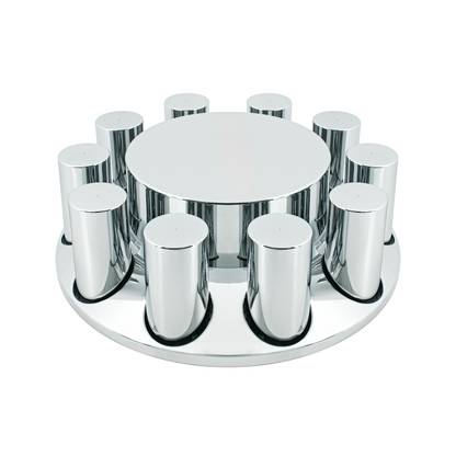 Chrome Plastic Flat Top Axle Cover Combo Kit With 33mm X 4-1/4" Standard Thread-On Tall Cylinder Nut Covers