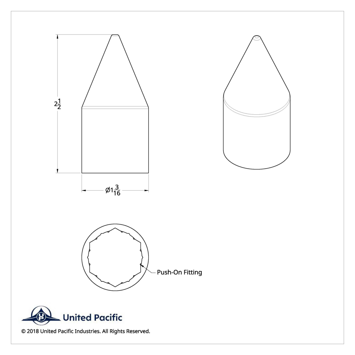 15/16" X 2.5" Chrome Plastic Spike Nut Cover - Push-On (Color Box of 60)