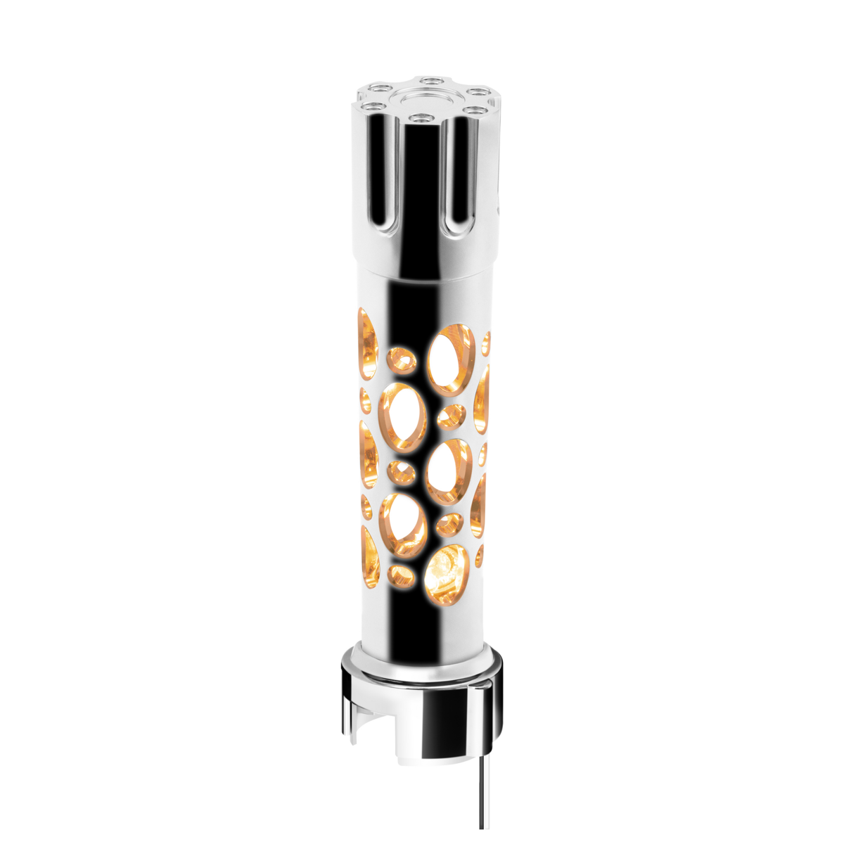 Austin Gun Cylinder Gearshift Knob With LED 13/15/18 Speed Adapter - Chrome/Amber LED