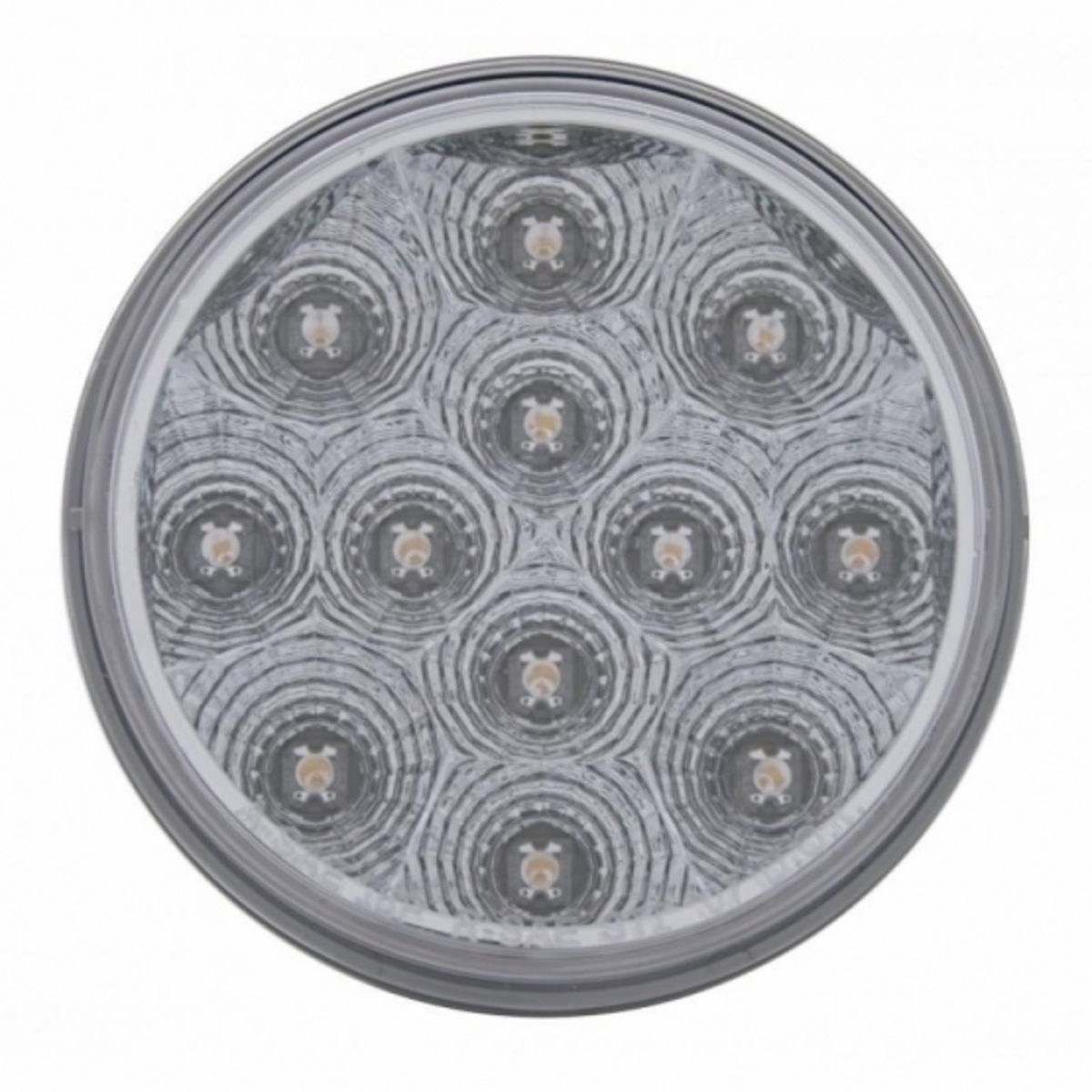 Stainless 1 Piece Rear Light Bar With Six 12 LED 4" Reflector Lights & Bezels - Red LED/Clear Lens