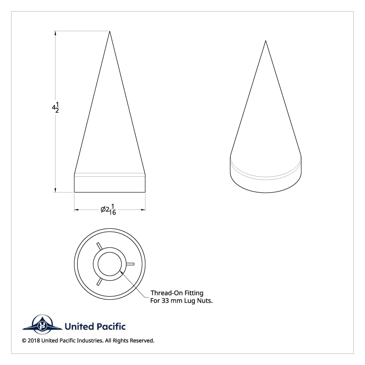 33mm x 4-1/2" Chrome Plastic X Spike Nut Cover - Thread-On (Bulk)