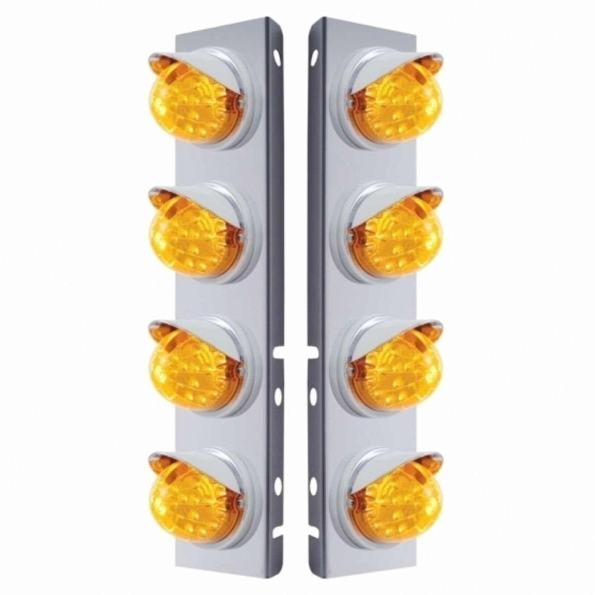 SS Front Air Cleaner Bracket With 8X 17 Amber LED Dual Function Reflector Lights & Visors For Peterbilt-Amber Lens