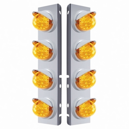 SS Front Air Cleaner Bracket With 8X 17 Amber LED Dual Function Reflector Lights & Visors For Peterbilt-Amber Lens