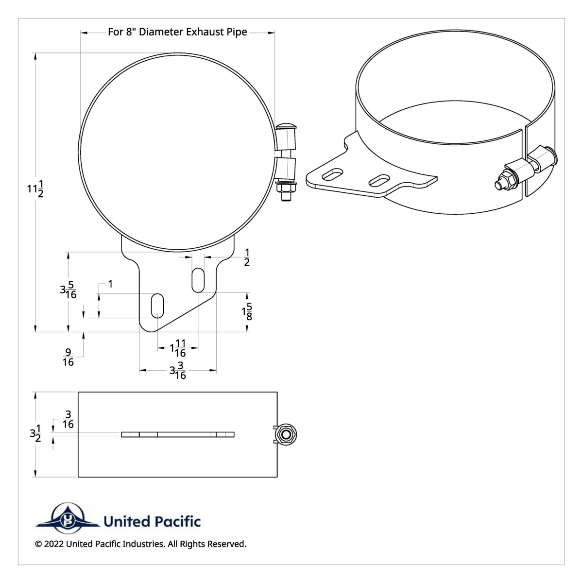 8" Stainless Butt Joint Exhaust Clamp - Angled Bracket