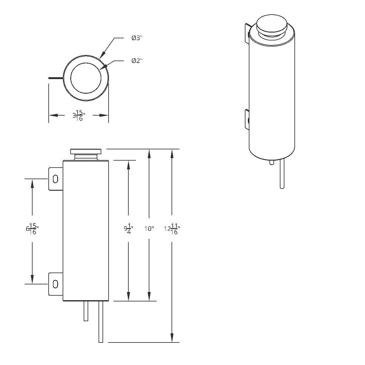 3"x10" Universal Polished Stainless Steel Radiator Overflow Tank