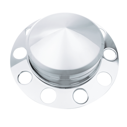 Chrome Pointed Front Axle Cover 3PC Kit For 1-1/2" Nut Cover - Aluminum Wheel