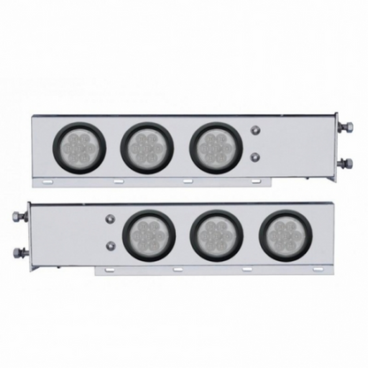 3-3/4" Bolt Pattern Chrome Spring Loaded Bar W/6X 4" 7 Red LED Lights - Clear Lens (Pair)