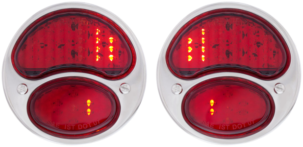 31 LED Sequential Tail Light Assembly With 4 LED LP Light, Black Housing, & SS Rim For 1928-31 Ford Car - L/H; 31 LED Sequential Tail Light Assembly With Black Housing & SS Rim For 1928-31 Ford Car - R/H (2pcs)