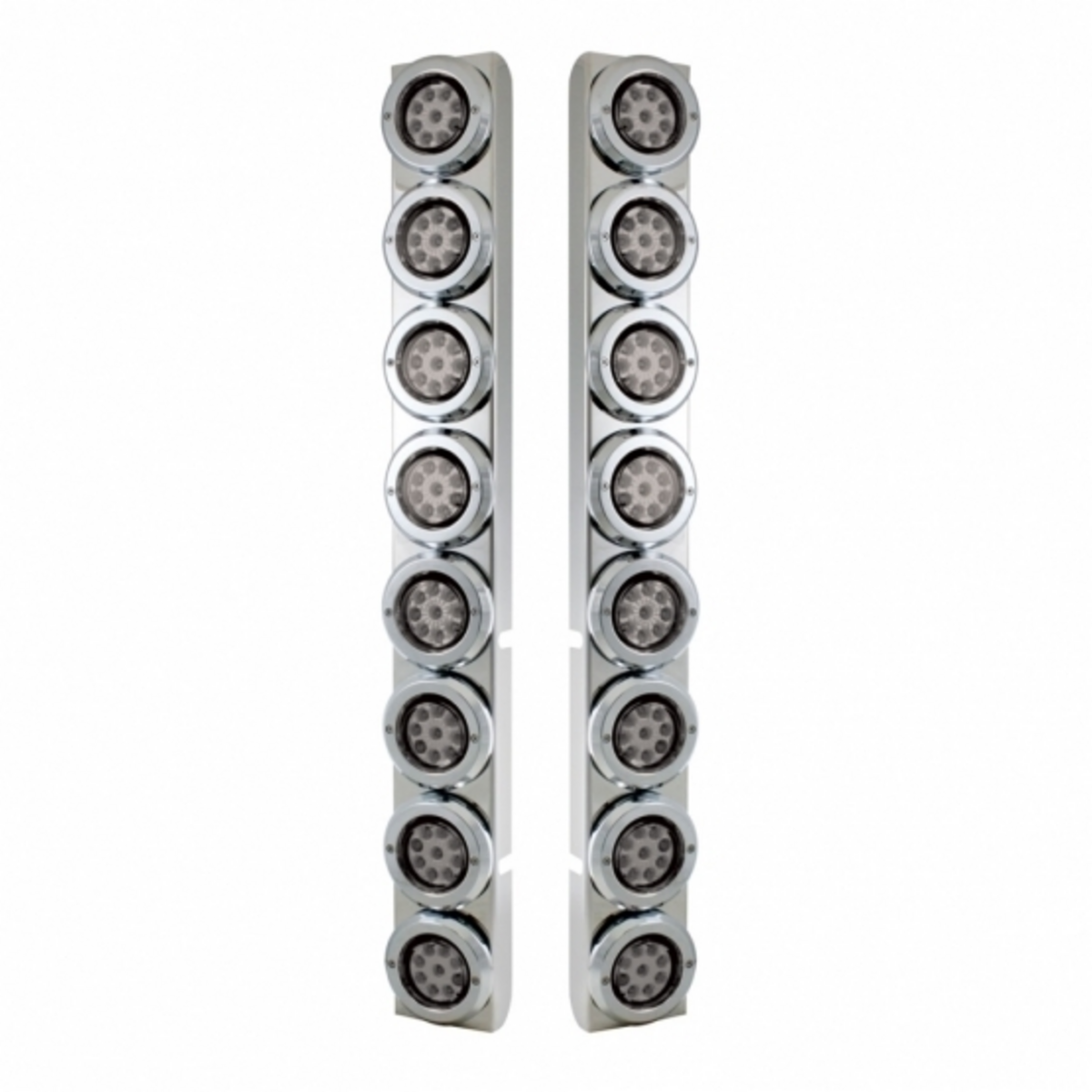 SS Rear Air Cleaner Bracket With 16X 9 LED 2" Reflector Lights & Bezels For Peterbilt-Red LED/Clear Lens