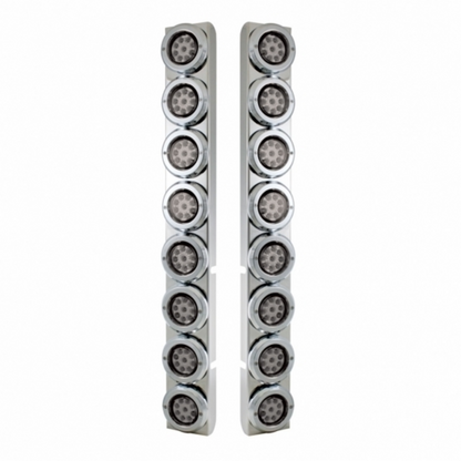 SS Rear Air Cleaner Bracket With 16X 9 LED 2" Reflector Lights & Bezels For Peterbilt-Red LED/Clear Lens