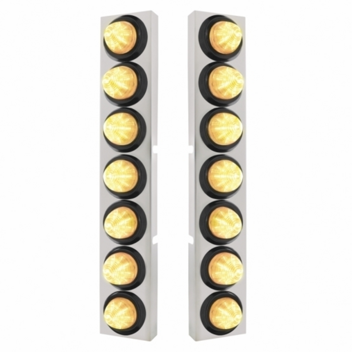 SS Front Air Cleaner Bracket With 14X 9 LED 2" Beehive Lights Bezel For KW Trucks -Amber LED/Clear Lens