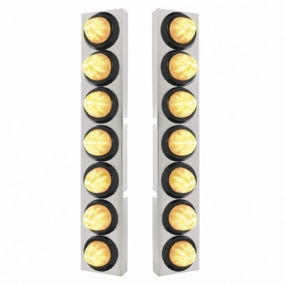 SS Front Air Cleaner Bracket With 14X 9 LED 2" Beehive Lights Bezel For KW Trucks -Amber LED/Clear Lens