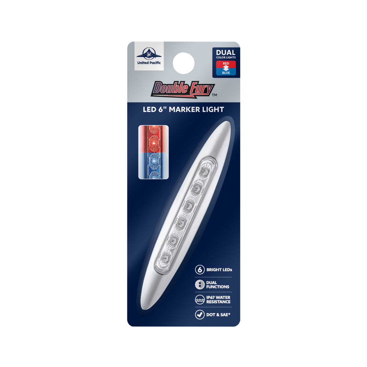 Double Fury 6 LED Dual Function 6" Marker Light With Chrome Bezel-Red & Blue/Clear Lens