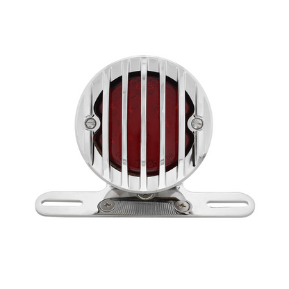 Motorcycle LED Rear Fender Tail Light With Chrome Grille Bezel - Red Lens