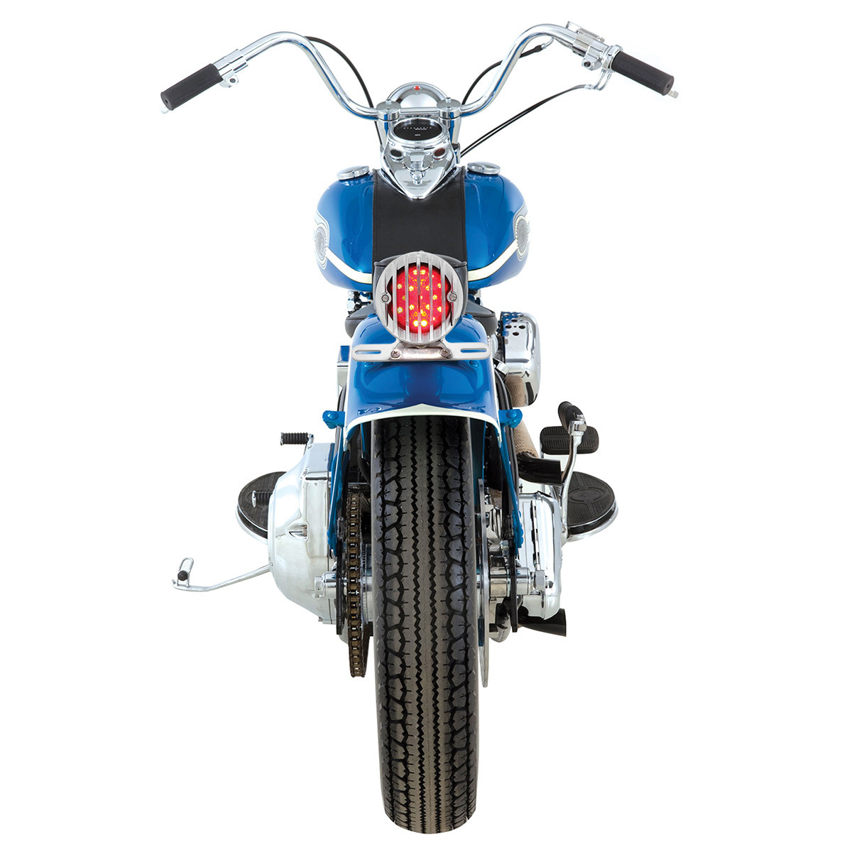 Motorcycle LED Rear Fender Tail Light With Chrome Grille Bezel - Red Lens