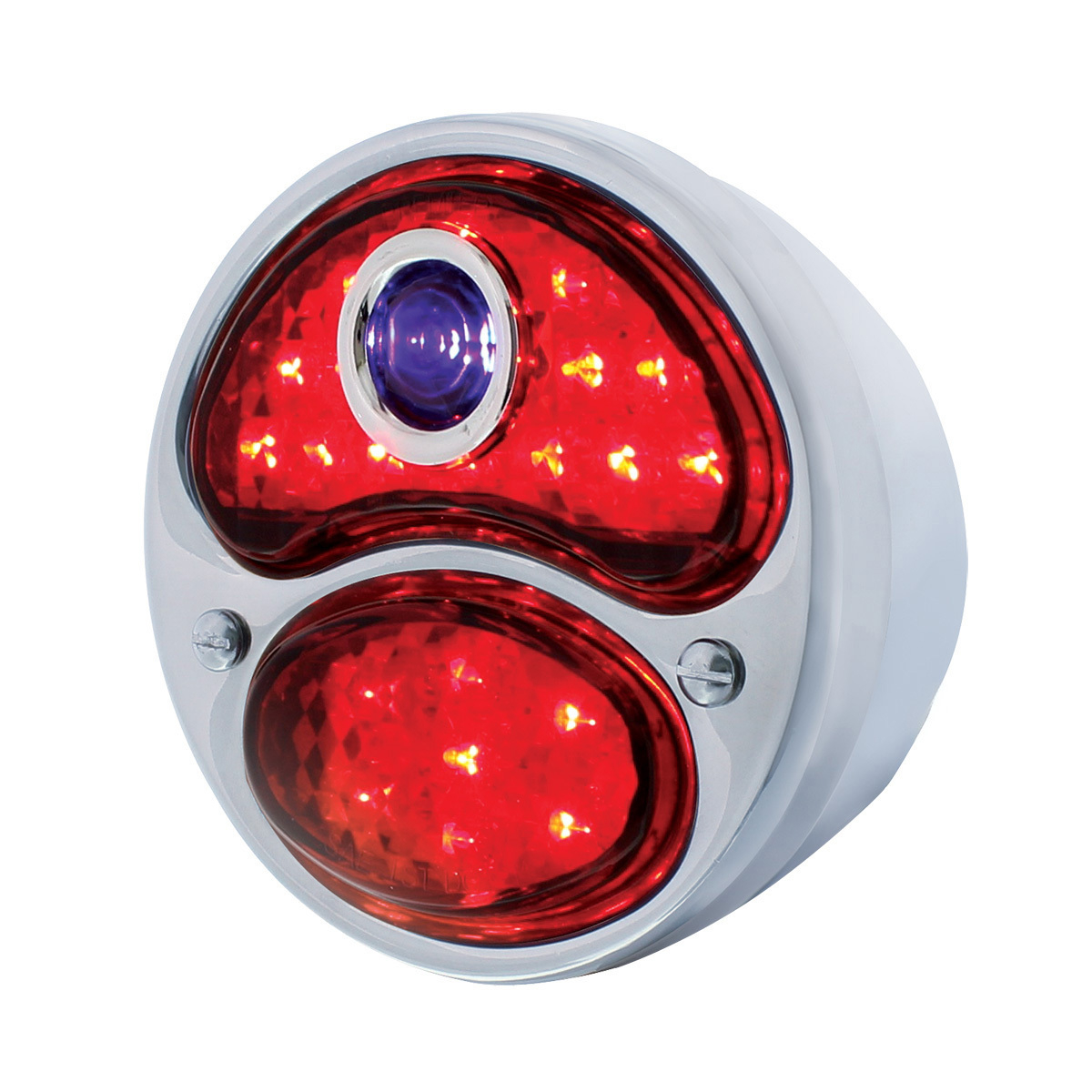 LED 12V Tail Light Assembly With SS Housing & Blue Dot For 1928-31 Ford Model A - R/H