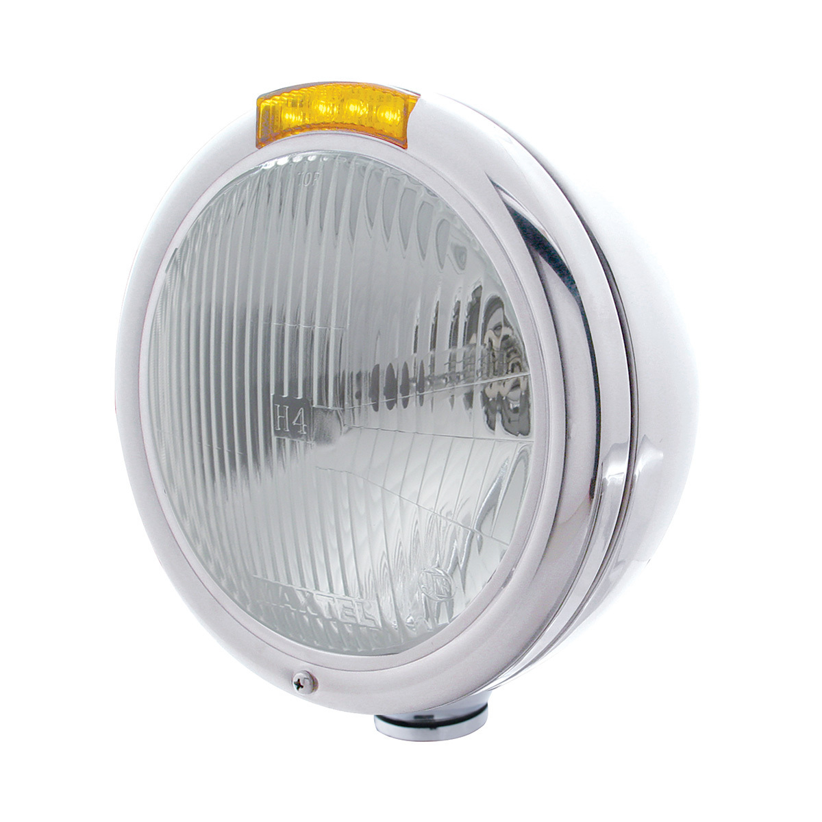 Chrome Classic Headlight H4 Bulb & LED Turn Signal - Amber Lens