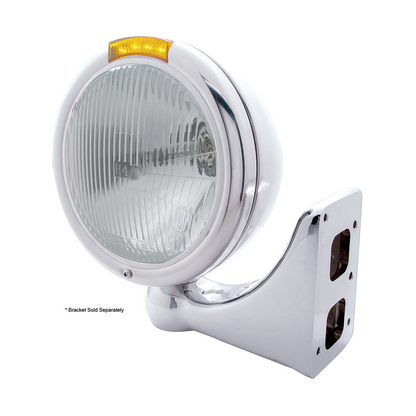 Chrome Classic Headlight H4 Bulb & LED Turn Signal - Amber Lens