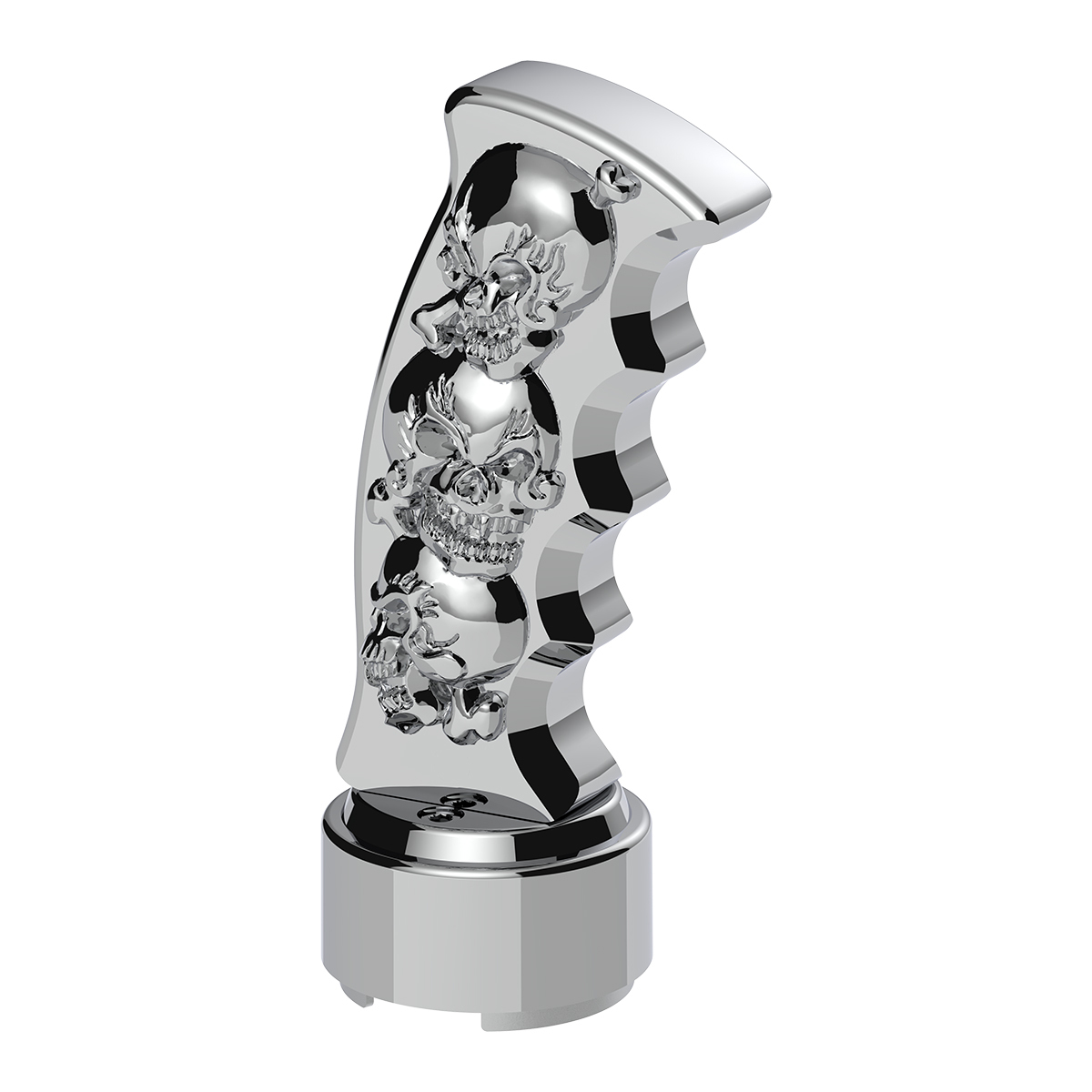 Thread-On Skulls Pistol Grip Gearshift Knob With 13/15/18 Speed Adapter - Chrome