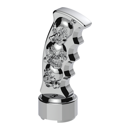 Thread-On Skulls Pistol Grip Gearshift Knob With 13/15/18 Speed Adapter - Chrome