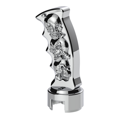Thread-On Skulls Pistol Grip Gearshift Knob With 13/15/18 Speed Adapter - Chrome