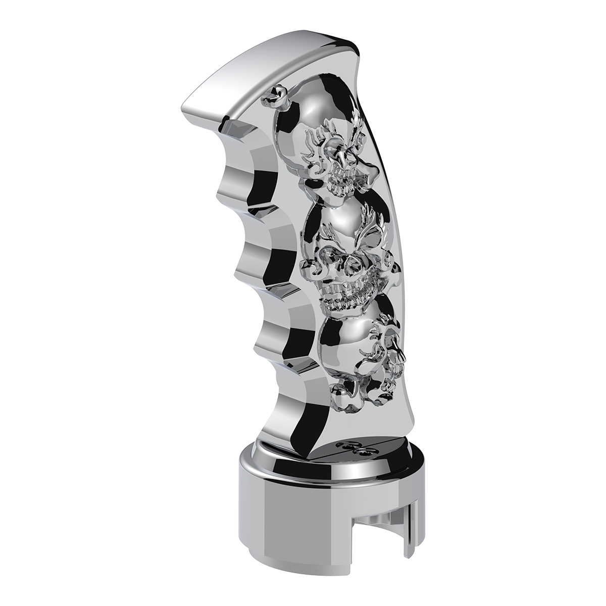Thread-On Skulls Pistol Grip Gearshift Knob With 13/15/18 Speed Adapter - Chrome