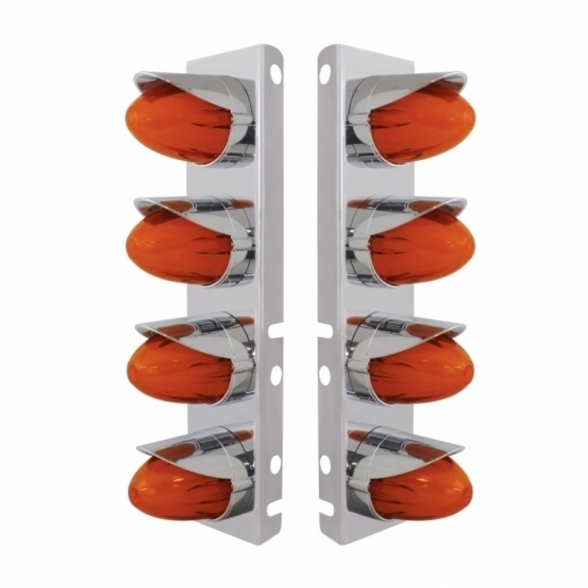 SS Front Air Cleaner Brkt With 8X 9 Amber Hi/Lo LED Watermelon GloLight & Visors For Peterbilt-Amber Lens