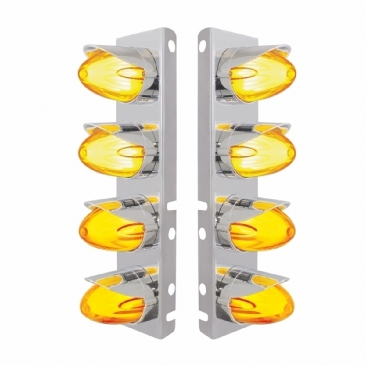 SS Front Air Cleaner Brkt With 8X 9 Amber Hi/Lo LED Watermelon GloLight & Visors For Peterbilt-Amber Lens