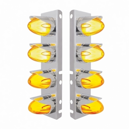 SS Front Air Cleaner Brkt With 8X 9 Amber Hi/Lo LED Watermelon GloLight & Visors For Peterbilt-Amber Lens